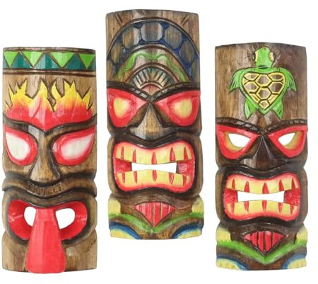 Oriental Galerie 3er Set Wanddeko Maske Wandbild Deko Holz Exotisch Partykeller Dekomaske zum aufhängen Tiki Maori 30 cm