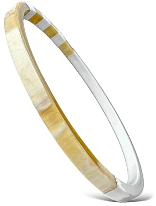 Yvelise Bracelet femme en corne de buffle - Jonc fait main au Vietnam - Authentique - Carré Blanc Fin