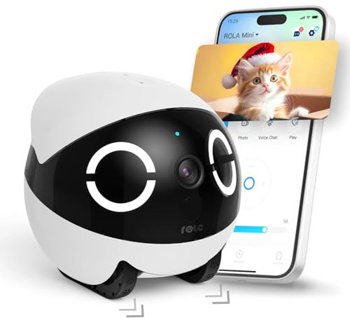 Enabot EBO ROLA Mini 2K Pet Camera Robot: Movable Indoor Camera Battery-Powered with Phone App, One-Touch Call, 2-Way Talk, IR Night Vision, Motion Detection, Video Recording