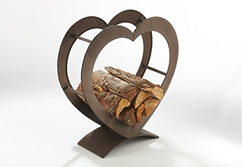 Kobolo Kaminholzregal HEART aus Metall in der Farbe antikbraun