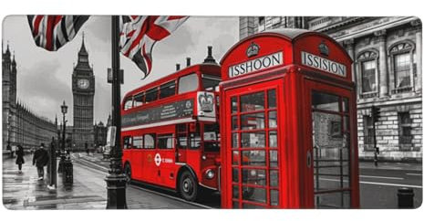 Vereinigtes Königreich Gaming Mauspad XXL 500x250x3 mm, Bus Mauspad Vernähte Kanten, Mousepad mit Anti Rutsch Basis Wasser Resistent Oberfläche, Schreibtisch Unterlage für Tastatur, PC, Laptop-LG361