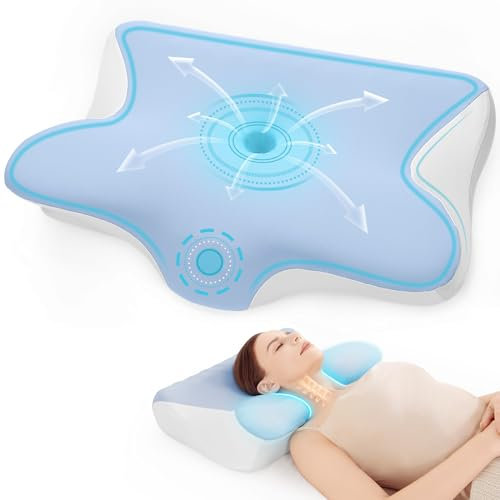 Restnature Orthopädisches Nackenstützkissen | Höhenverstellbares Memory-Schaum-Kissen für Seiten-, Rücken- & Bauchschläfer | Zertifiziertes Antischnarchkissen ergonomisch, Weiß & Blau