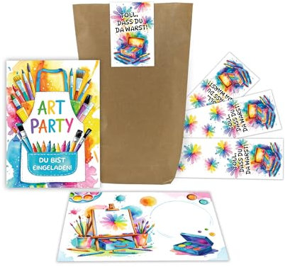 12 Einladungskarten zum Kindergeburtstag Mädchen Jungen Art Kreativ-Party Malparty Kunst Basteln DIY Einladungen Geburtstag Geburtstagseinladungen Kids inkl. 12 Umschläge, 12 Tüten, 12 Aufkleber