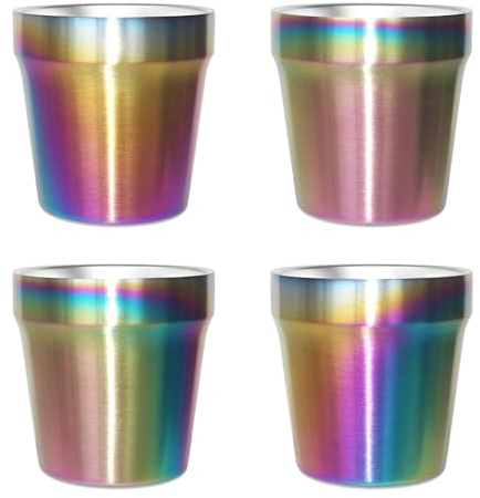 Youda Set di 4 Tazze in Acciaio Inossidabile da 6 oz (175 ml) – Doppia Parete, Isolate, Impilabili – Ideali per Caffè, Tè, Birra, Bambini, Campeggio e Uso Quotidiano (Colori Arcobaleno)