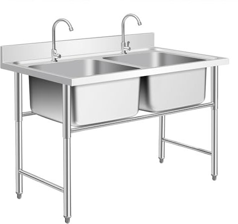 SdaryWare Lavello da Cucina in Acciaio Inox a Doppia Vasca, lavello in Acciaio Inox Indipendente, lavelli agricoli a Doppia Vasca, lavello da Cucina in Stile Rustico,100cm/39in