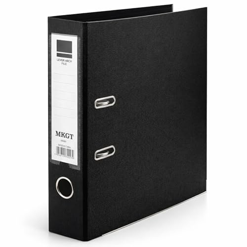 MKGT A4 Lever Arch File 75mm Spine – Heavy Duty Metal Lever Arch Mechanism, Strong Ring Binder Folder with Thumb Hole & Spine Label for Office, School & Home Filing (Black, Pack of 1)