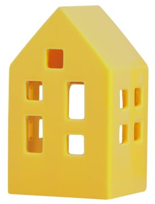 REMEMBER Teelichthaus Nyhavn Lime, H 15.6 x B 9.7 x T 6.6 cm, Dolomit Keramik – Dekoratives Kerzenhaus für Teelichter, stimmungsvolle Tisch- und Fensterdekoration (Yellow)