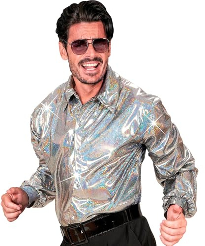 W WIDMANN MILANO Party Fashion - Holografisches 70er Jahre Hemd | Für Erwachsene, langarm, Disco Fever Look für Karneval, Retro Mottoparty, Schlager Festival