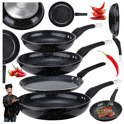 EliteHoff Pfannenset Induktion 4-teilig, Bratpfannenset (20/24/28 cm) + crepe pfanne 24 cm, Induktionspfannen-Set, Aluminiumguss mit Antihaftbeschichtung für alle Herdarten, Schwarz