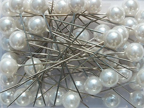 Blumen-Senf Perlen-Nadeln in praktischer Plastikdisplaybox Deko-Nadeln Perle WEISS 6mm 100 Stück