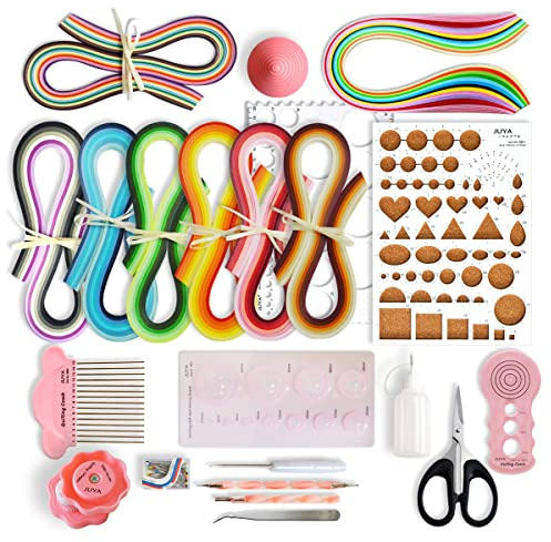 JUYA Papier Quilling-Kit QK13 mit 960 Strips und 14 Werkzeuge (Rosa Werkzeuge, Papierbreite 5mm)