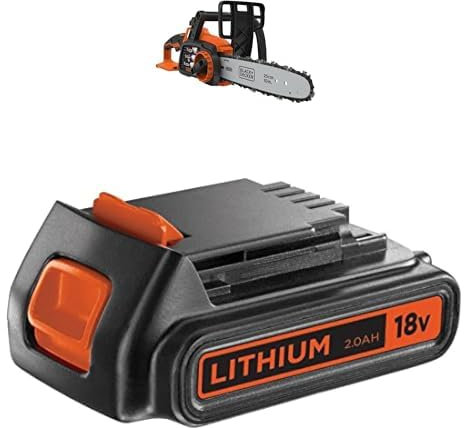 Lot BLACK+DECKER : Batterie 18V Li-ION 2,0Ah (BL2018-XJ) + Tronçonneuse sans Fil 18V (GKC1825LB-XJ), Guide 25cm, Réservoir 55ml, Lubrification Semi-Automatique, sans Batterie ni Chargeur