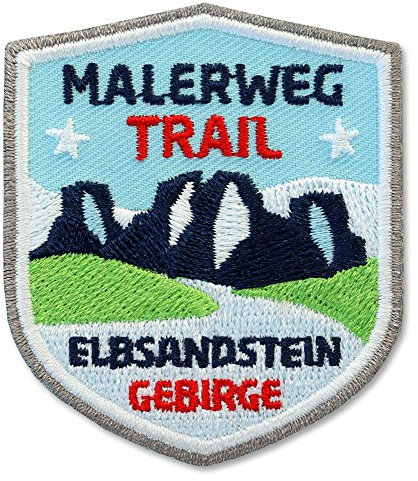 2 x Malerweg Abzeichen gestickt/Elbsandstein-Gebirge Fern-Wanderweg Sächsische Schweiz/Aufnäher Aufbügler Sticker Wappen Patch/Dresden Klettern Wanderführer Wanderkarte Tourenkarte Reiseführer