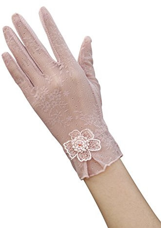 EEVASS Damen Sommer Elegant Spitze Blume Hochzeitskleid Handschuhe (Rosa)