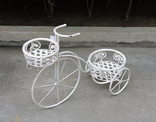 Euronovità EN-222197 Bicicletta Porta Piante con due Porta Vasi in Ferro Battuto,colore Panna. H47.5 X 63 X 26 Cm