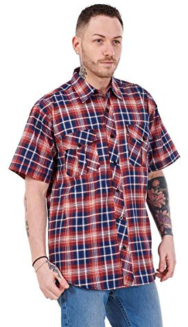Malay Mens Regular Big Size Shirts Checked Cotton Blend Casual Short Sleeve Blue M-5XL