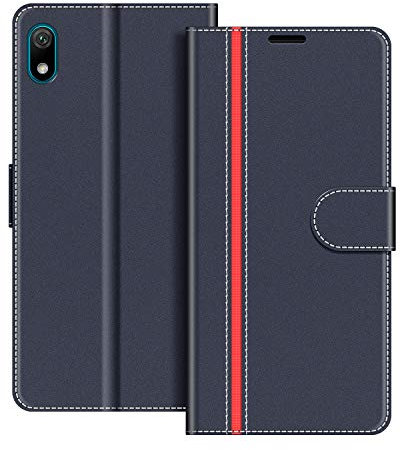COODIO Handyhülle für Huawei Y5 2019 Handy Hülle, Huawei Y5 2019 Hülle Leder Handytasche für Honor 8S / Huawei Y5 2019 Klapphülle Tasche, Dunkel Blau/Rot