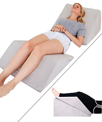 Lisenwood Schaumstoff-Bettkeilkissen-Set, Lesekissen und Rückenstütz-Keilkissen zum Schlafen, 2 getrennte Aufsetz-Kissen fürs Bett, abgewinkeltes Bettkissen, Dreieckkissen für Rücken und Beine