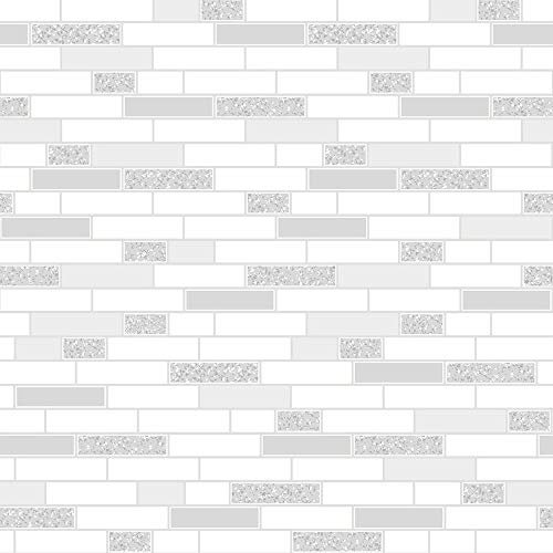 White Grey Oblong Tile Kitchen Bathroom Vinyl Silver Glitter Wallpaper YöL
