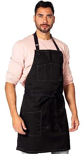 Under NY Sky Chef Apron – Professional Black Twill – Cotton Straps - Smart Pockets - Adjustable for Men and Women – Pro Chef, Cook, Kitchen, Baker, Barista, Bartender, Server Aprons