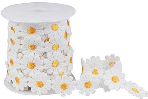 NBEADS 1 Rolle 7 Yards Lace Daisy Flower Edging Trim Ribbon, 1 Zoll Breite Polyester Blumenband Applikationen Mit Kunststoffspule Nähen Stickerei Handwerk Für Hochzeitskleid Haarband Kleidung