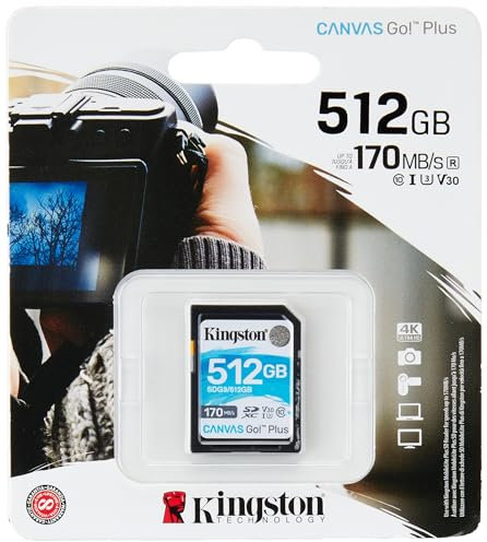 Kingston 512GB SDXC Canvas Go Plus 170MB/s Read UHS-I, C10, U3, V30 Memory Card (SDG3/512GBCR)
