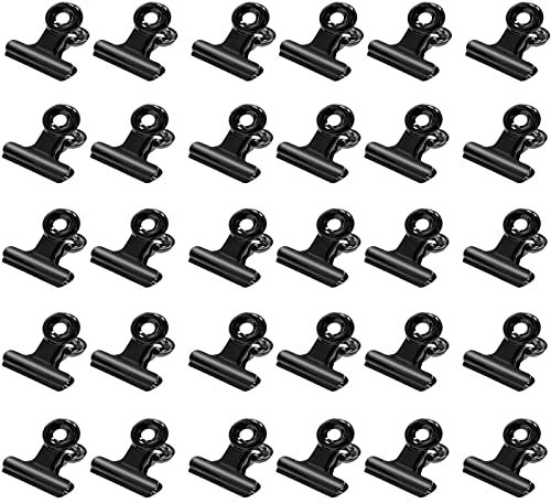 LATTCURE 30 Stück Kleine Bulldogge Büroklammern, Metallklammern, Binder Clips for klammern für fotos, office and kitchen (Schwarz,22mm)