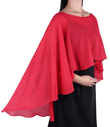 Ladiery Capes en mousseline de soie transparente pour femme, châles légers et enveloppements pour robe de soirée, Rouge profond., taille unique