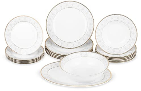 Vajilla IRMA de 20 piezas, color blanco, plateado