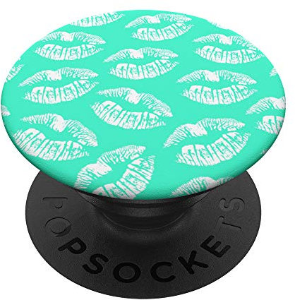 Hot Lips Muster Lippenstift Kiss Print Mund Weiß Türkis PopSockets mit austauschbarem PopGrip