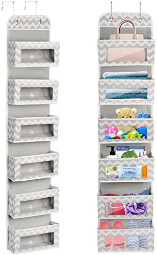 Over The Door Organizer Storage 6 Layers, Wall Mount Hanging Organizer with 6 Clear Window Pocket, Foldable Door Organizers Nursery Closet Storage for Cosmetics, Toys, Stationery, Sundries, etc