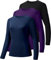 HIBETY 3 Pack Women's UPF 50+ Sun Protection Shirts, Workout Gym Long Sleeve Shirts, Quick Dry Tops （Black/Purple/Dark Blue-03-L）