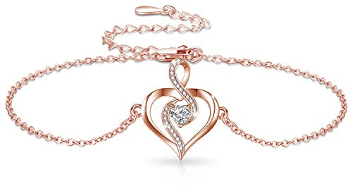Rose Gold Bracelet for Women 925 Sterling Silver Adjustable Infinity Bracelets Heart Jewellery for Girls Daughter Wife