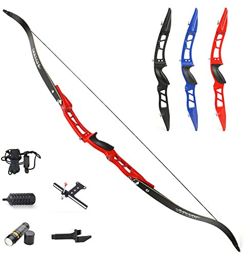 SHARROW Bogenschießen Takedown Recurve Bogen ILF Wurfarme und Bogen Riser 20-40lbs Jagdbogen Aluminium Rechte Hand Recurvebogen Erwachsene Sportbogen (28lbs, Rot)