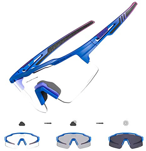 KAPVOE Selbsttönend Fahrradbrille Photochromatische UV400 Schutz Klar Sportsonnenbrille für Herren Damen Sport Radfahren MTB Radbrille Sportbrille Fahren Baseball Laufen Angeln Golf Blau 07