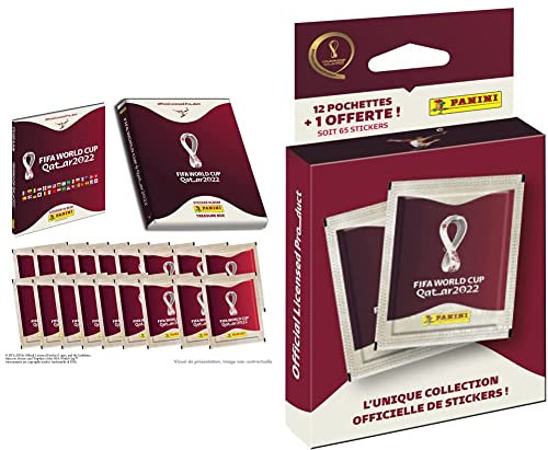 Panini FIFA World Cup QATAR Sticker 2023 Einseitig 1 Album Hard Cover + 15 Hüllen + 3 gratis & FIFA World Cup Qatar 2022 – Blister 12 Hüllen + 1 gratis 004286KBF13