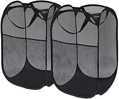 2 Stück Schwarz Pop-Up-Netz-Wäschekorb, 30 * 30 * 60cm Wäschesammler, Faltbarer Wäschekorb, Wäschekorb Faltbar, Wäschekorb für schmutzige Kleidung Spielzeug