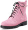 NobleOnly Donna Chunky Blocco Basso Gattini Tacco Heel Rotonda Punta Stivaletti Lacci Cerniera Classico Scarpe Rosa 37 EU