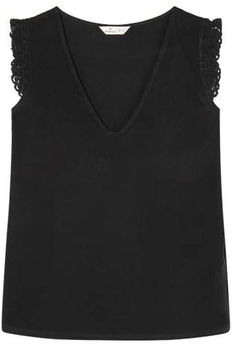 SPRINGFILED Camiseta Pico Volante Lace, Camiseta Mujer, black, M