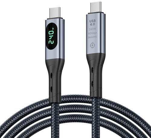 SOOPII USB 4 Cable with LED display,Supports 8K Video,40Gbps Data Transfer,240W USB C to USB C Cable,Compatible with lPhone 16,Galaxy S23,MacBook,Thunderbolt 3, Monitor,Docking Stations(3.3ft)
