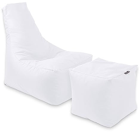 BuBiBag Calm Sitzsack mit Hocker - Gaming Sitzsack für Kinder & Erwachsene - Bean Bag auch für Outdoor Nutzung geeignet - Sitzpouf & Griff (Weiß)