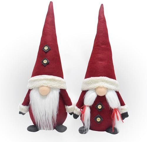 Lemodo Wichtel im 2er Set, Weihnachtswichtel in rot, Wichtel Figuren 50 cm hoch, GNOME mit süßen Details, Tomte als Zauberhafte Weihnachtsdeko, Wichtel Deko für drinnen