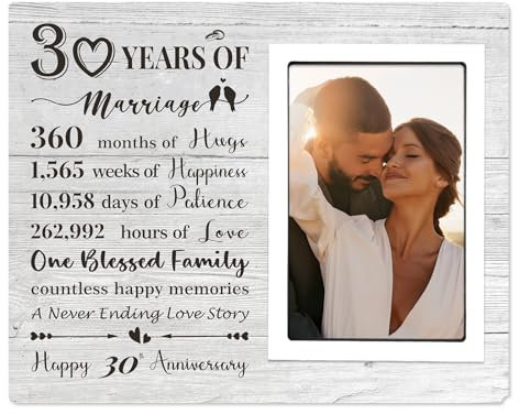 30th Anniversary Wedding Gifts for Her Him - 30th Anniversary Picture Frame, Anniversary Marriage Gifts for Couple, Husband or Wife, 30 Year of Marriage, Fits 4x6 Inches Photo