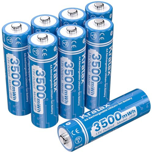 Kratax AA Lithium Akku, 8 Stücke Wiederaufladbare 1,5V AA Lithium Batterien, Unterstützt 1,5V Konstante Leistung, Langlebige 3500mWh Kapazität, Haushalts Batterien