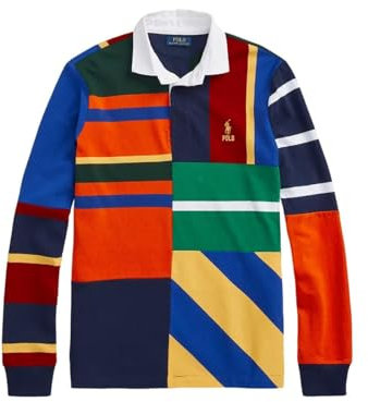 POLO RALPH LAUREN Men's Classic Fit Long Sleeve Striped Rugby Shirt (Patchwork,L), Patchwork, Large