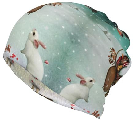 ESASAM Vielseitige Beanie-Mütze mit weihnachtlichem Hasen-Motiv, multifunktional, Halstuch und Beanie-Kombination, Schwarz , Einheitsgröße