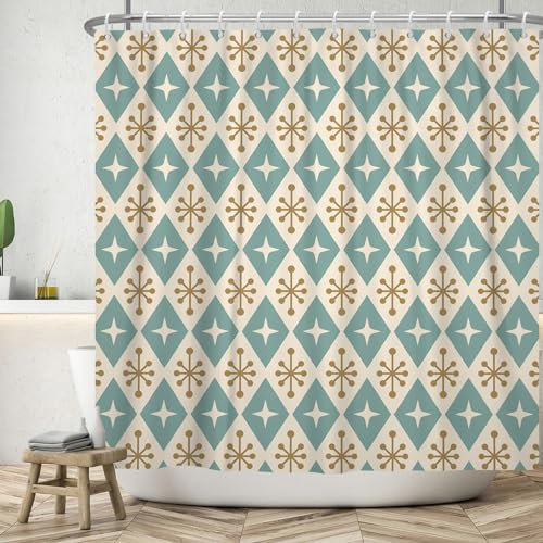 ASDCXZ Tenda da doccia boho 180 x 220 cm, moderna, stile bohémien, blu, beige, stella, motivo geometrico, per bagno, lavabile, in poliestere, impermeabile, per vasca da bagno con 12 ganci