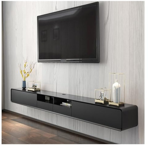 Floating Wall TV Cabinet Stand Modern Floating TV Stand Wall Mounted TV Shelf with Drawers, Wood Media Console Entertainment Center Under TV Floating Cabinet Desk Storage Hutch for Home and Office Flo