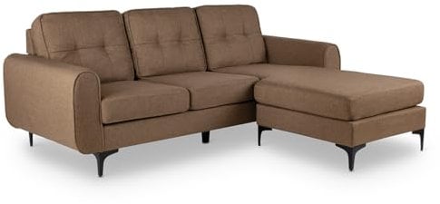 Mc Haus Gin Marrón - Sofa, Sofá chaiselongue Acolchado y tapizado en Tela Transpirable y Antiarrugas, 3 plazas, marrón