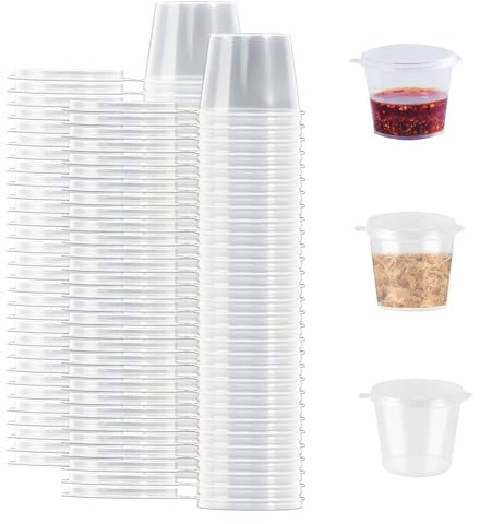 SJDOFU Mini Aufbewahrungsdosen, 100 Stück Aufbewahrungsdosen mit Deckel, Wiederverwendbarer becher für Soßen Dips Gewürze Mikrowellengeeignet - 25ml(Weiß)